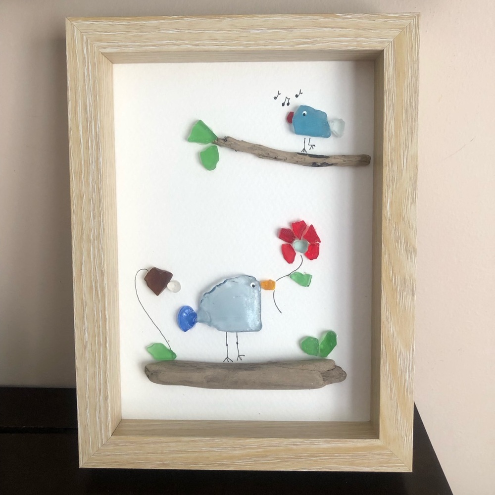 SEA GLASS ART BEACH GLASS ART BIRD HAND MADE